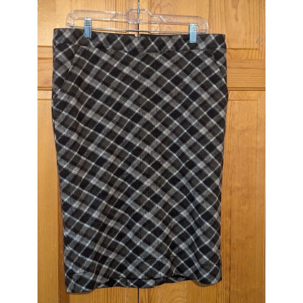 Tory Burch Skirt Womens L Plaid Wool Brown & Black Preppy Office